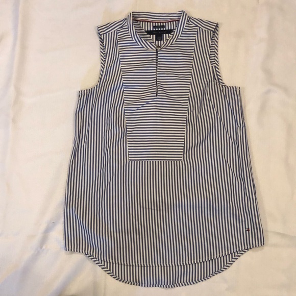 Tommy Hilfiger XXS sleeveless blue and white striped blouse - Picture 6 of 9